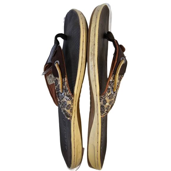 SPERRY Flip-flops Sandals Brown Leopard Leather size 9 M - Picture 3 of 7